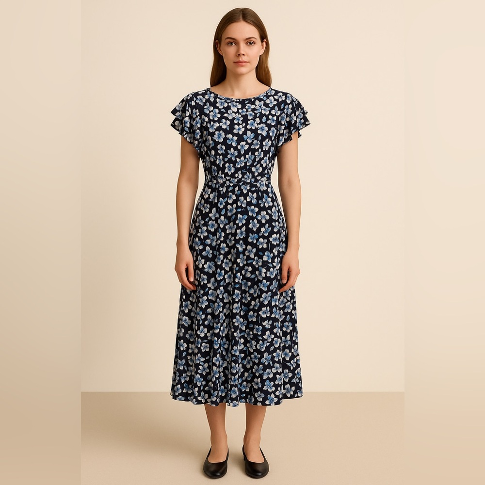 Perception New York Floral Dress – Navy Blue with Light Blue Flowers – Size XL